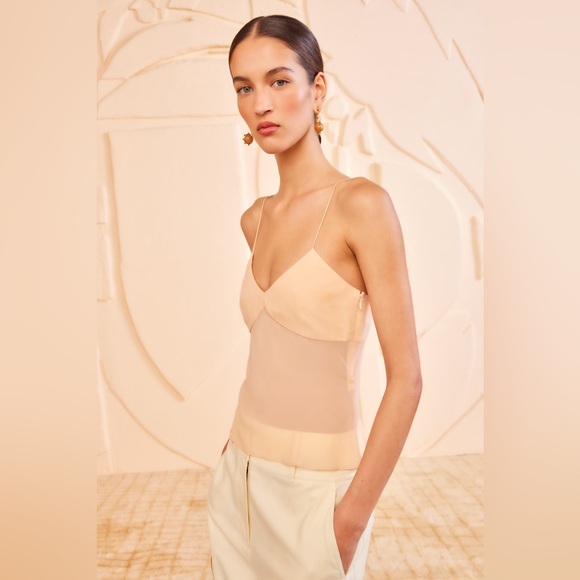 NWT Ulla Johnson Demi Silk Chiffon Sheer Cami Camisole Tank Peony Peach Nude 90s - Picture 2 of 12